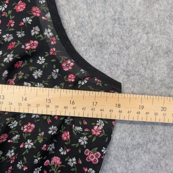 Black floral sleeveless top shirt blouse flowy draped lightweight boho - Large - Picture 3 of 10